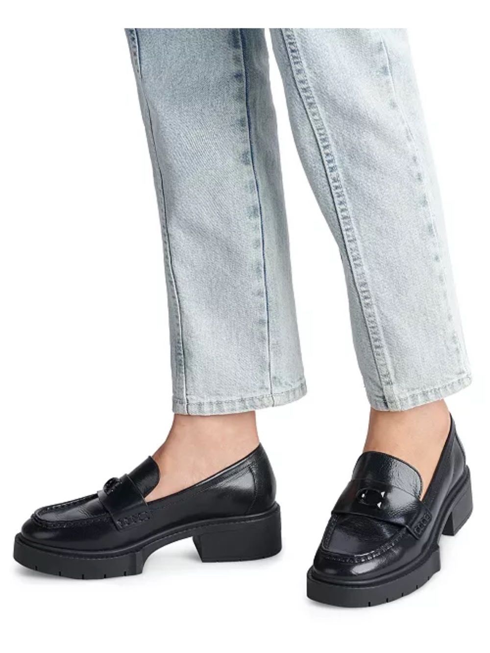 Coach Leah Loafer Black Leather Chunky Penny Loafers - Women - Picture 5 of 9
